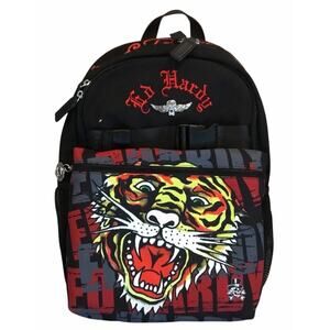 Ed Hardy Tattoos Screaming Tiger Graphics Large Skate Travel Backpack Skull New